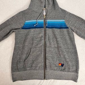 Aviator Nation 5 STRIPE HOODIE - HEATHER GREY // BLUE